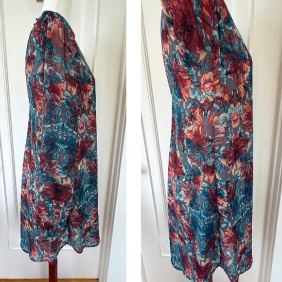 ASTR Blue Grey Burgundy Floral Back Cutout Shift Dress Size M - Picture 7 of 15